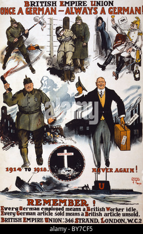 L'affiche de l'Union de l'Empire britannique à partir de 1918 la promotion de sentiment anti-allemand Banque D'Images