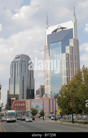 Nashville Tennessee, quatrième 4e Avenue, rue, gratte-ciel gratte-ciel bâtiment bâtiments AT&T bâtiment Batman, architecture inhabituelle, entreprise o Banque D'Images