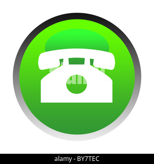 Bouton rétro téléphone vert isolé sur fond blanc. Banque D'Images