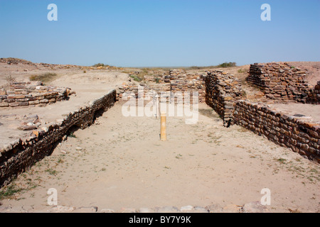 Ruines de la civilisation Harrappa excavées à Dholavira, anicient site de civilisation de la vallée de l'Indus, Kutch, Gujarat, Inde Banque D'Images