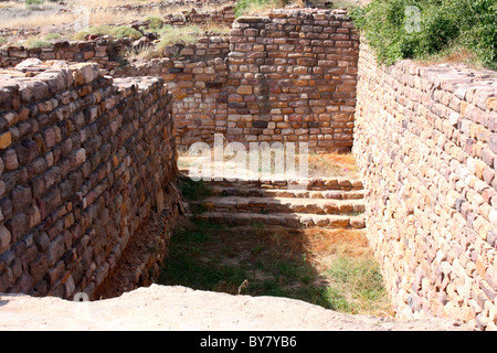 Ruines de la civilisation Harrappa excavées à Dholavira, anicient site de civilisation de la vallée de l'Indus, Kutch, Gujarat, Inde Banque D'Images