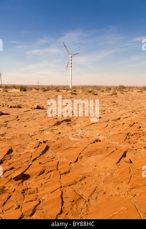 L'Inde, Rajasthan, désert du Thar, Wind turbine Banque D'Images