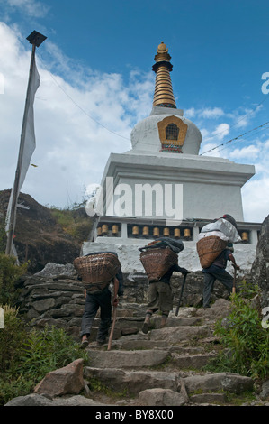 Porteurs sur le sentier dans la région de l'Everest Népal Banque D'Images