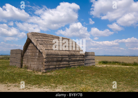 Pêcheur traditionnel Reed Hut, Canet-en-Roussillon, Pyrénées-Orientales, Roussillon, France Banque D'Images