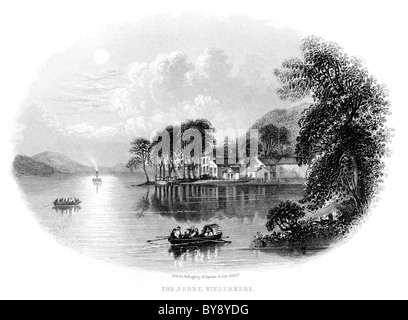 Une gravure intitulée le Ferry Windermere scanné à haute résolution d'un livre sur le Lake District publié avant 1864. Je pensais libre de droits d'auteur. Banque D'Images