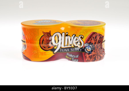 Pack de 4 boîtes de nourriture pour chat au thon 9 Vit sur fond blanc, cut out. Banque D'Images