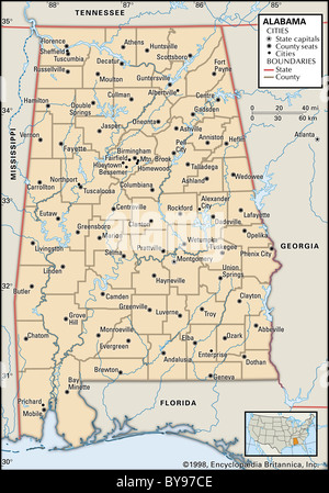 Carte politique de l'Alabama Banque D'Images