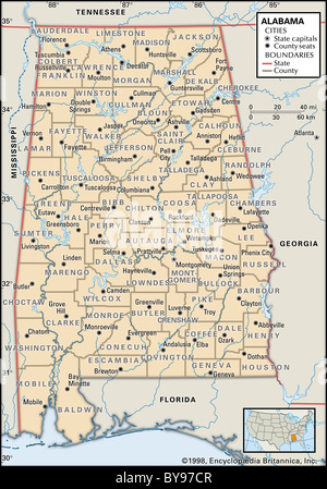 Carte politique de l'Alabama Banque D'Images