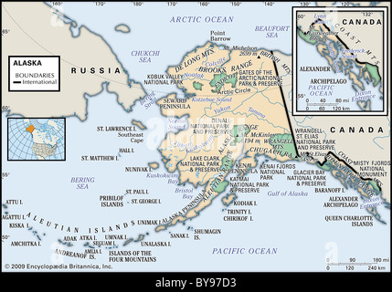 Carte Physique de l'Alaska Banque D'Images