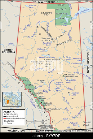 Carte Physique de l'Alberta Banque D'Images