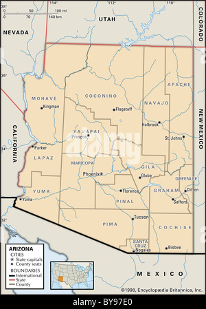 Carte politique de l'Arizona Banque D'Images