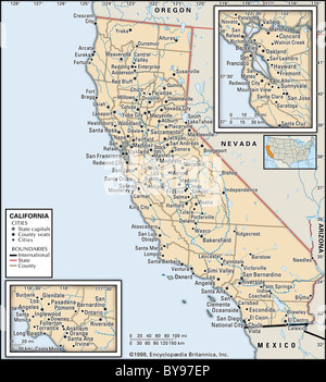 Carte politique de la Californie Banque D'Images