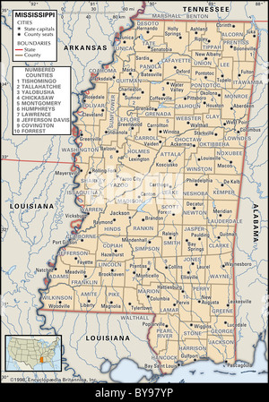 Carte politique du Mississippi Banque D'Images