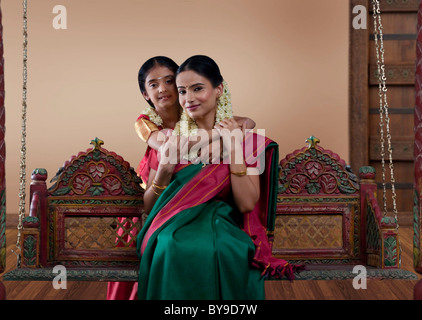 Portrait d'une femme de l'Inde du Sud avec sa fille Banque D'Images