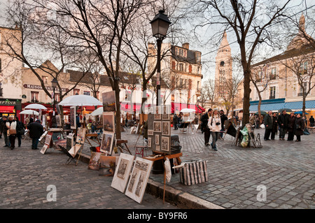 Peintres à la Place du Tertre, Montmartre, Paris, France Banque D'Images