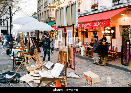 Peintres à la Place du Tertre, Montmartre, Paris, France Banque D'Images