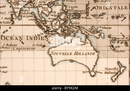 L'Australie vers 1760. Projection de Mercator. Banque D'Images