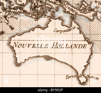 L'Australie vers 1760. Projection de Mercator. Banque D'Images