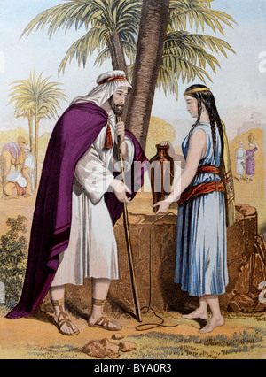 Peinture d'histoires de la Bible de Rebecca dans lequel elle offre de l'eau pour le serviteur d'Abraham Eliezer Banque D'Images