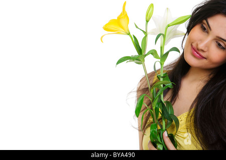 Girl with flowers Banque D'Images