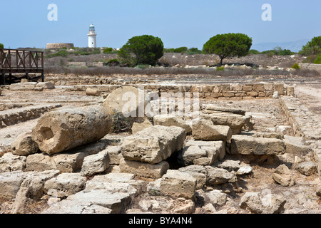 Site de fouilles archéologiques de l'antique Kourion, maison de Theseus, péninsule d'Akrotiri, près de Episkopi, sud de Chypre, Chypre Banque D'Images