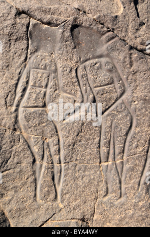 Gravure de personnes, Rock Rock art néolithique d'Tinterhert, Didier Vallée, le Tassili n'Ajjer National Park Banque D'Images