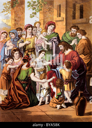 Illustration d'histoires de la Bible de Jésus le Christ bénissant les enfants Banque D'Images