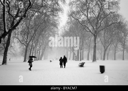 L'accumulation de neige sur Lancaster Promenade dans les jardins de Kensington, London, UK Banque D'Images