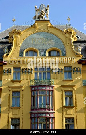 Grand Hotel Europe en style Art Nouveau, la Place Venceslas, à Prague, la Bohême, République Tchèque, Europe Banque D'Images