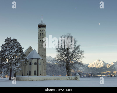 L'église St Coloman près de Schwangau en hiver, Bavaria, Germany, Europe Banque D'Images