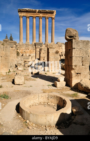 Temple de Jupiter Antique ruine à le site archéologique de Baalbek, Site du patrimoine mondial de l'UNESCO, vallée de la Bekaa, Liban, Moyen-Orient Banque D'Images