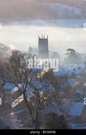 Avis de Wotton under Edge, Gloucestershire, Cotswolds en hiver avec de la neige Banque D'Images