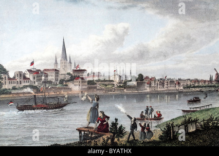 Bonn sur le Rhin en 1868, le paysage historique et le paysage urbain, gravure sur acier du xixe siècle Banque D'Images