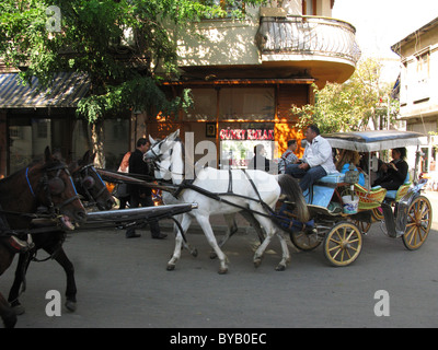 Les touristes prenant un voyage autour de la ville sur un cheval dessiné Phaeton, princes de l'île de Büyükada, près de Istanbul, Turquie Banque D'Images