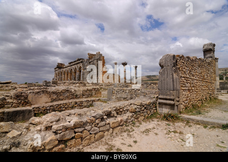 Ruines romaines de Volubilis, Maroc, Afrique Banque D'Images