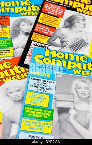 Sélection de Home Computer Weekly magazines informatiques à partir de 1983 avec des modèles de page 3 sur l'avant. Banque D'Images