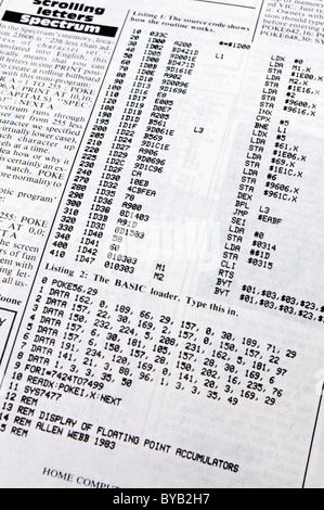 6502 Programme du code machine pour un Commodore Vic-20 dans un magazine informatique de 1983 Banque D'Images