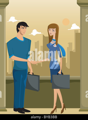 Un business man and woman shaking hands Banque D'Images