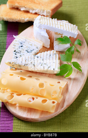 Variété de fromages sur une planche à découper Banque D'Images