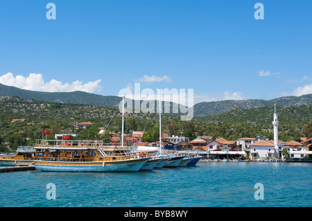 Bateau d'excursion dans le port d'Uçagiz, côte sud de la Turquie Banque D'Images