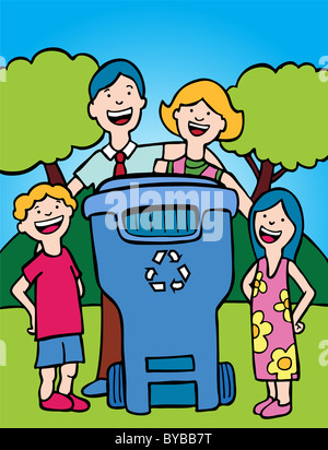 Une image d'une famille de recyclage. Banque D'Images