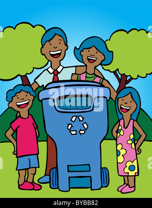 Une image d'une famille de recyclage. Banque D'Images