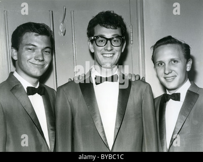 BUDDY HOLLY ET LES GRILLONS--nous groupe pop de l : Jerry Allison, Buddy Holly et Joe Mauldin. Banque D'Images