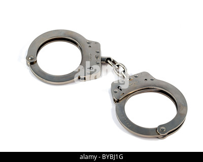 Paire de menottes style chaîne over white Banque D'Images