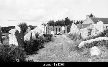 - Les roches mégalithiques menhirs sur le paysage, Carnac, Bretagne, Bretagne, France Banque D'Images