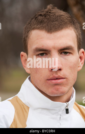 Edin Dzeko, l'attaquant bosniaque, qui a signé à Manchester City Football Club. Banque D'Images