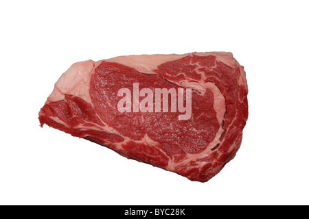 Red raw entrecôte Black Angus Steak viande isolé sur fond blanc Banque D'Images