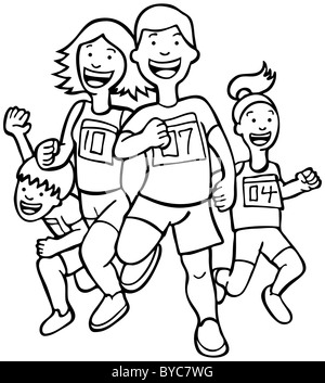 Des gens courir dans une course de marathon - noir et blanc. Banque D'Images