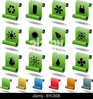 Un ensemble de 12 boutons web écologique - faire défiler le style. Banque D'Images