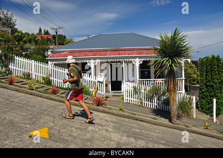 Baldwin Street (rue la plus raide du monde), du nord-est de la vallée, Dunedin, Otago, île du Sud, Nouvelle-Zélande Banque D'Images
